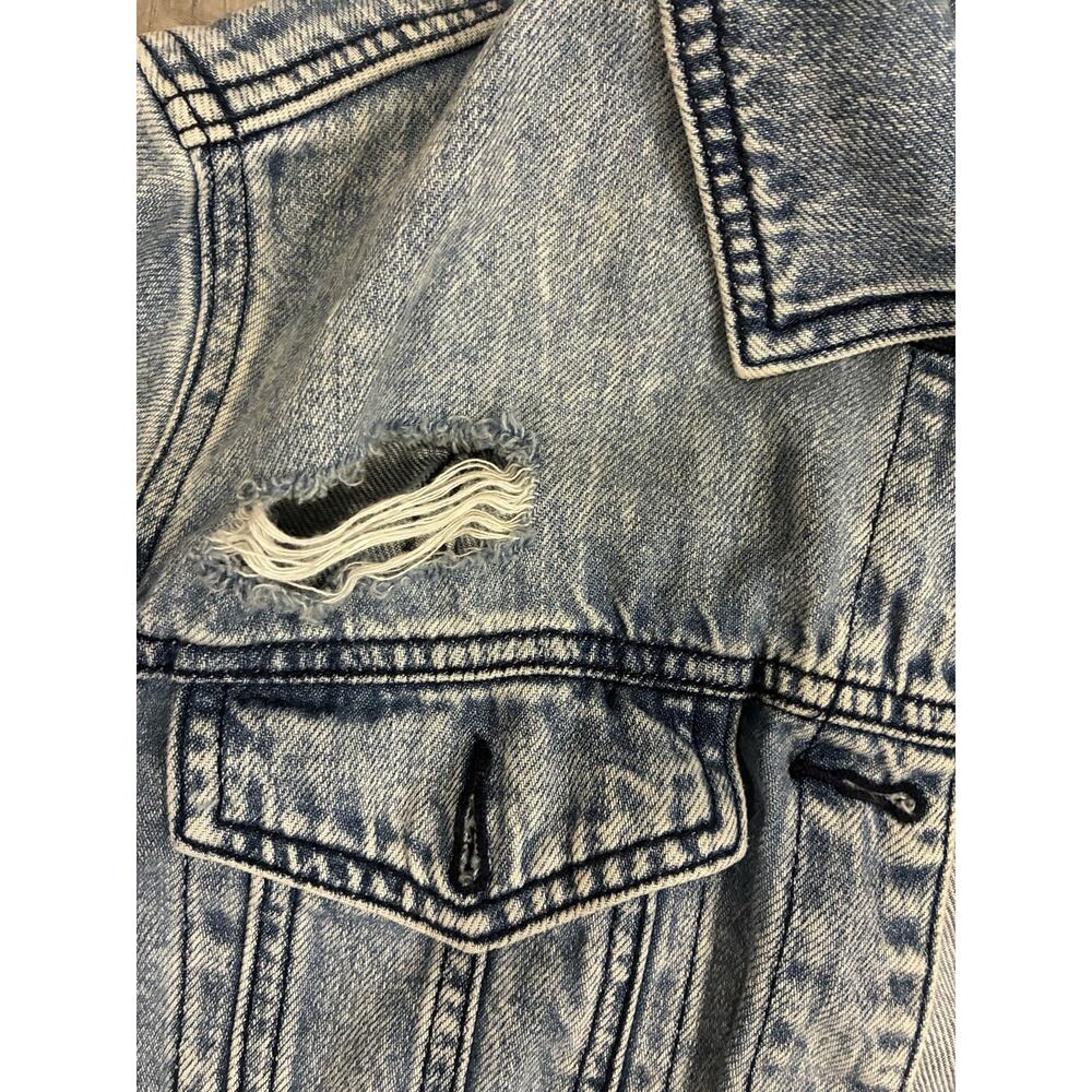 Hidden Jeans Distressed Cropped Soft Denim Jacket Light Wash Raw Hem Large - Picture 5 of 12